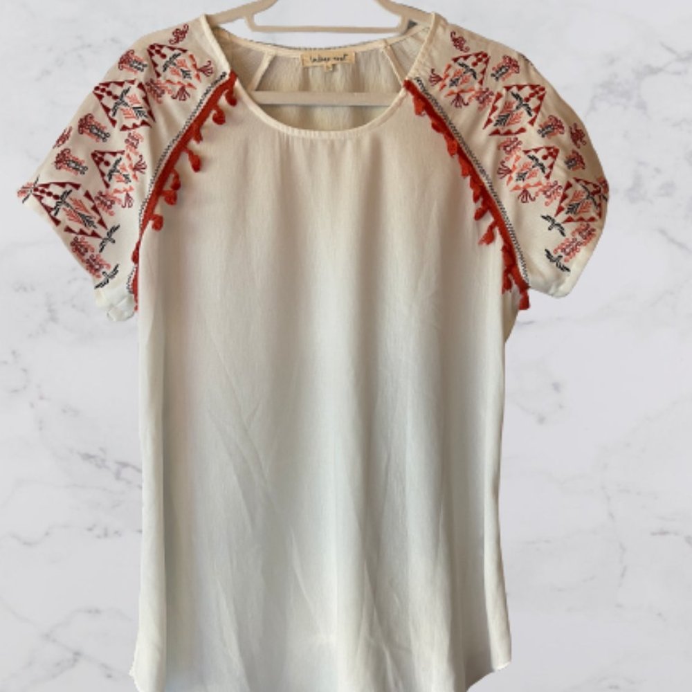 INDIGO SOUL White Embroidered Blouse NWOT (L)